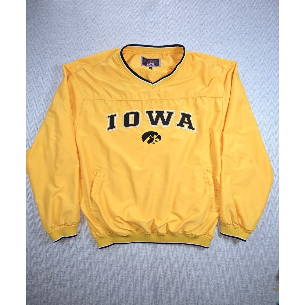University Of Iowa Hawkeyes V-Neck Pullover Windbreaker Size Large Yellow